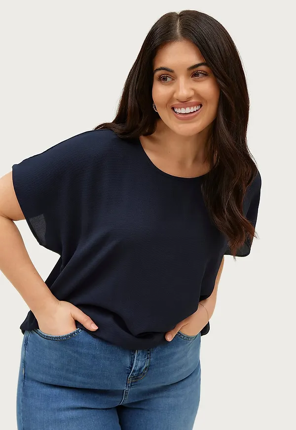 Zizzi - Blus vAnni S/S Top - Blå