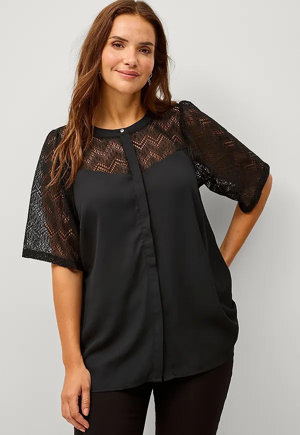 Zizzi - Blus vSeli 1/2 Shirt - Svart