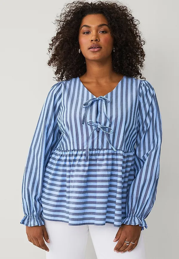 Zizzi - Blus vTasnim L/S Blouse - Blå