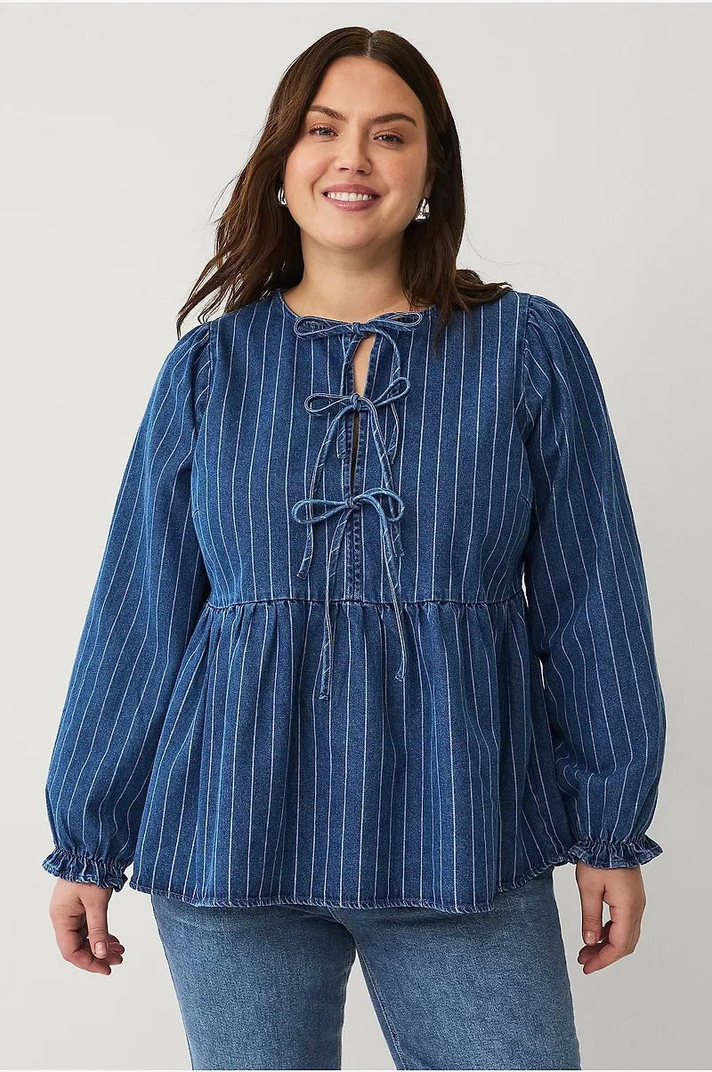 Zizzi - Denimblus eLova L/S Denim Blouse - Blå