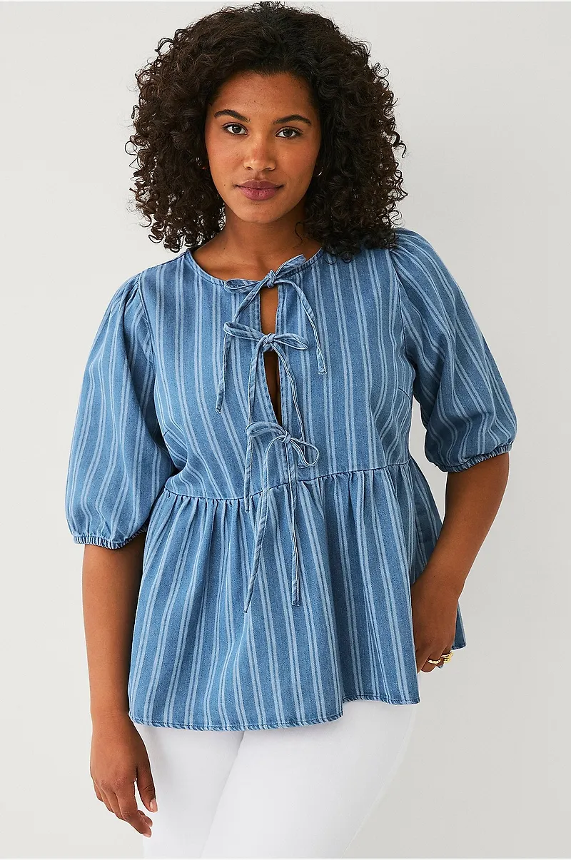 Zizzi - Denimblus jEbba S/S Denim Blouse - Blå