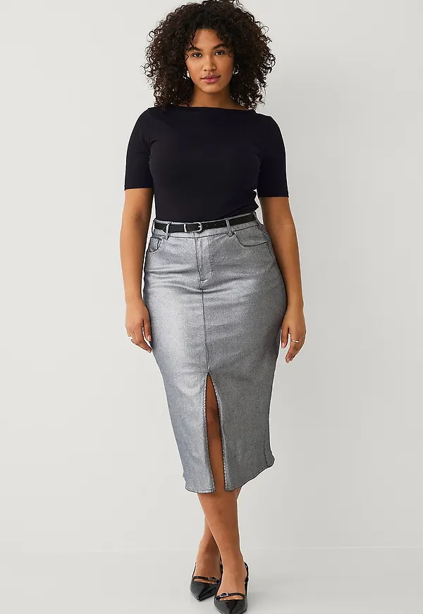 Zizzi - Kjol Jally, Midi - Silver
