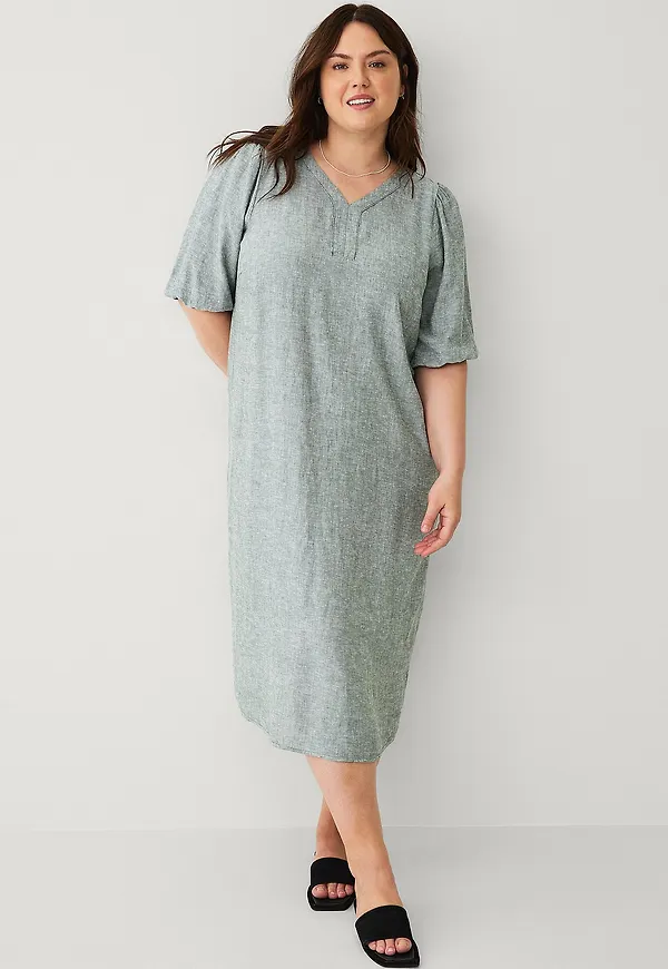 Zizzi - Linneklänning vLina Dress - Grön
