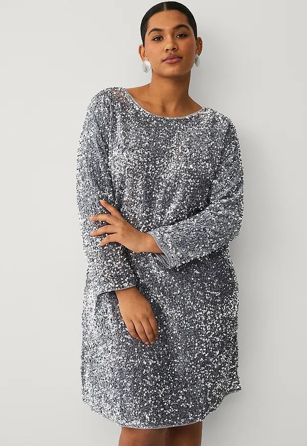 Zizzi - Paljettklänning mPinca 7/8 Abk Dress - Silver