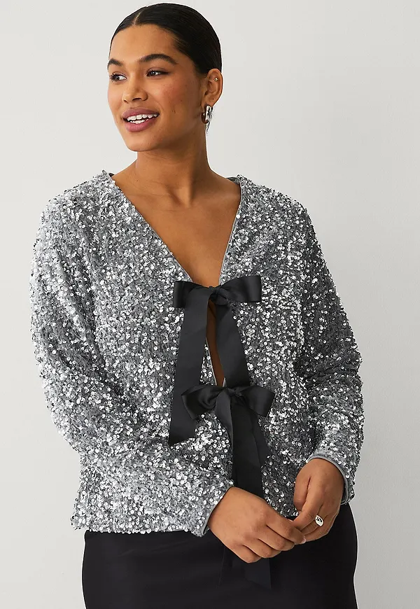 Zizzi - Paljettopp mPinca L/S Blouse - Silver
