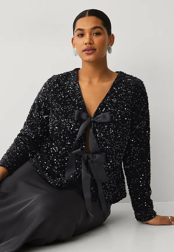 Zizzi - Paljettopp mPinca L/S Blouse - Svart