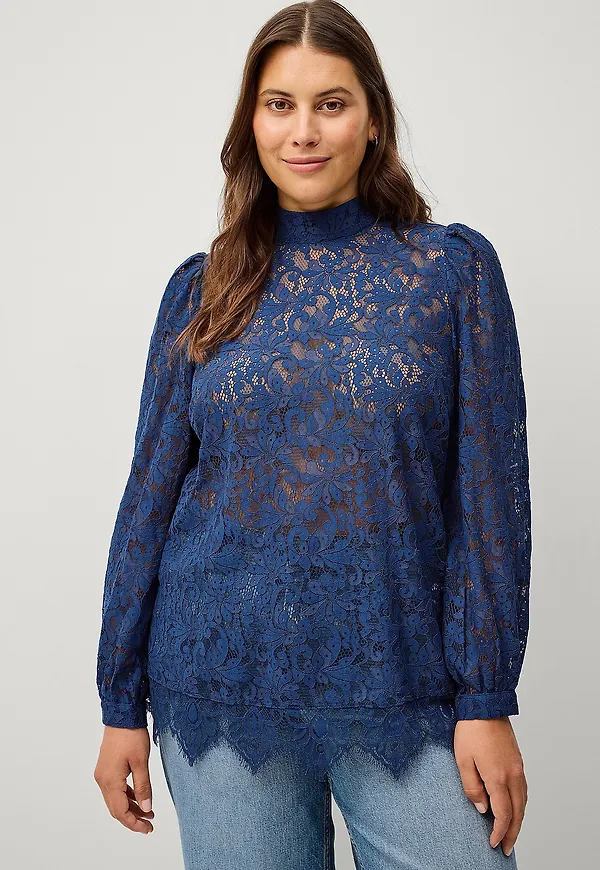 Zizzi - Spetsblus caGinsita L/S Blouse - Blå