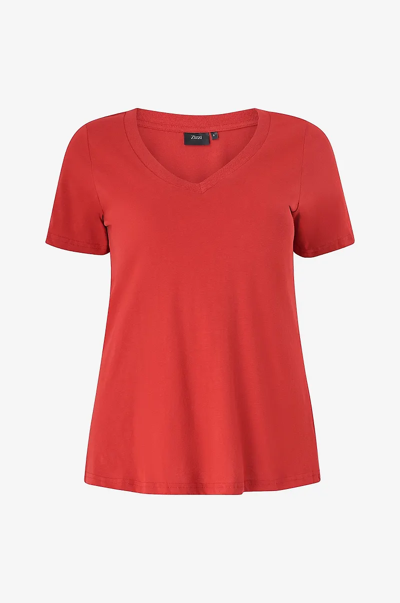 Zizzi - T-shirt vCharlin Straight V-neck - Röd