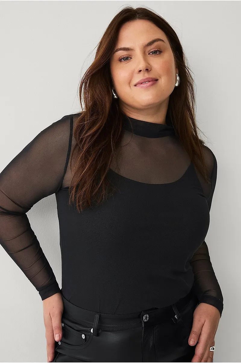 Zizzi - Topp mStine L/S Mesh Top - Svart