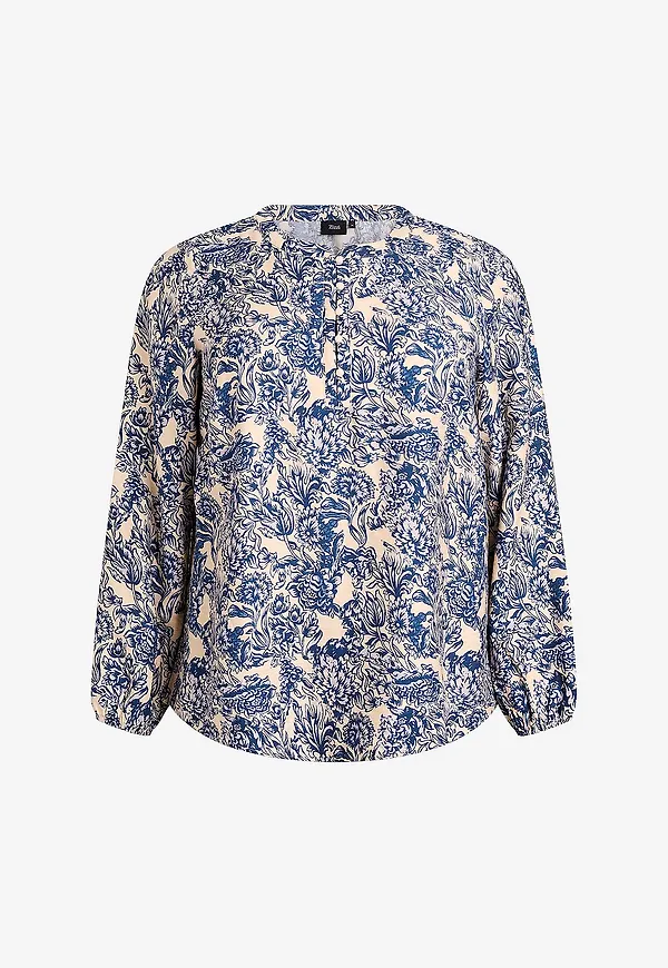 Zizzi - Blus cAava L/S Blouse - Blå
