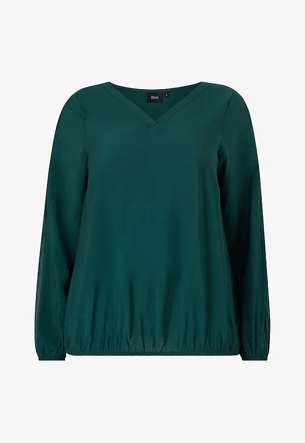 Zizzi - Blus Caerika, L/S, Shirt - Grön