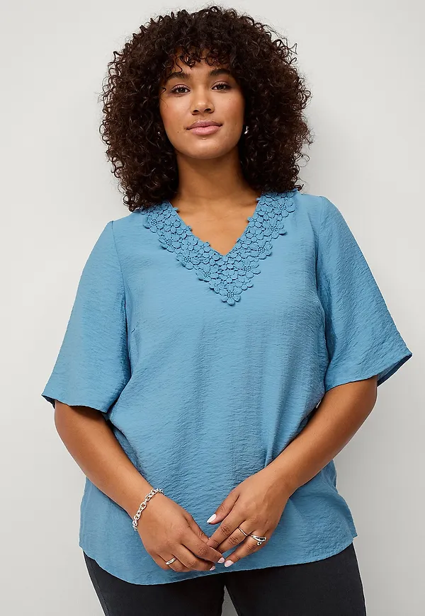 Zizzi - Blus caIlvy S/S Blouse - Blå