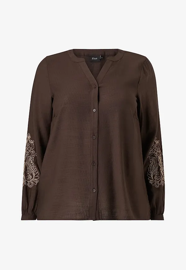 Zizzi - Blus Cajanice, L/S, Shirt - Brun