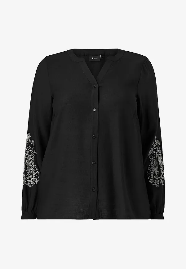 Zizzi - Blus Cajanice, L/S, Shirt - Svart