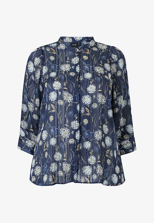 Zizzi - Blus Calucy, 3/4, Shirt - Blå