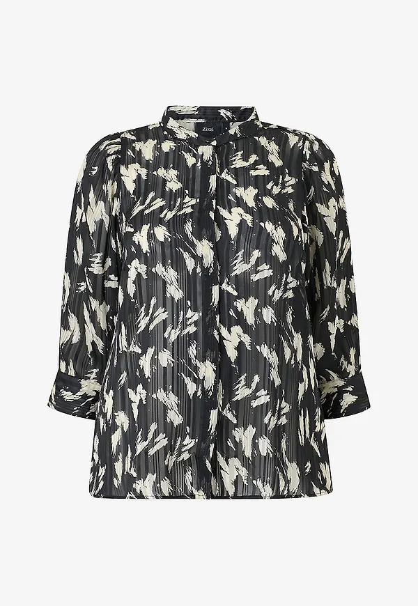 Zizzi - Blus Calucy, 3/4, Shirt - Svart