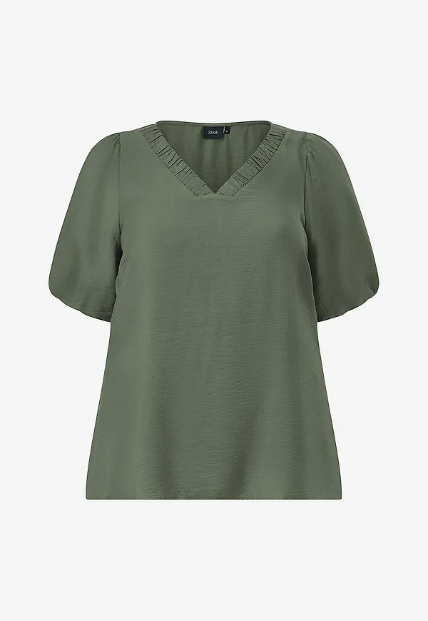 Zizzi - Blus Cameredith, 1/2, Blouse - Grön