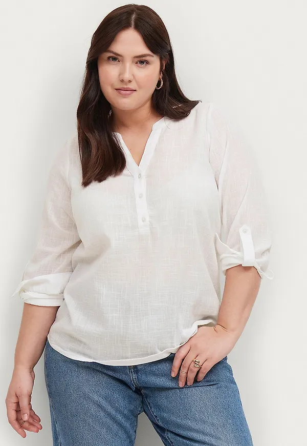 Zizzi - Blus caNanna 3/4 Blouse - Vit