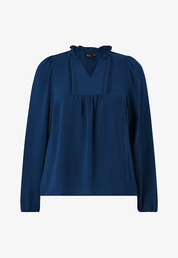 Zizzi - Blus Cawhitney, L/S, Blouse - Blå