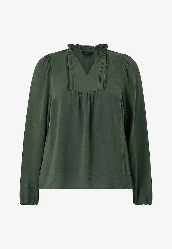 Zizzi - Blus Cawhitney, L/S, Blouse - Grön