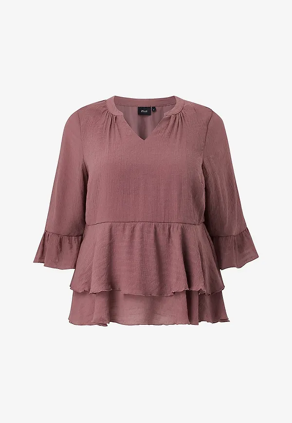 Zizzi - Blus Cazoey, 3/4, Blouse - Brun
