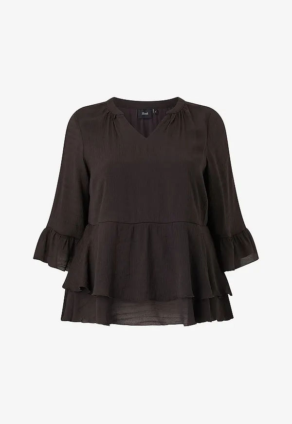 Zizzi - Blus Cazoey, 3/4, Blouse - Brun