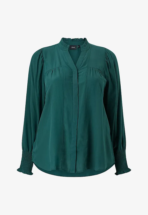 Zizzi - Blus Ejannie, L/S, Shirt - Grön