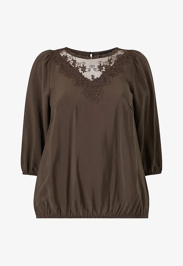 Zizzi - Blus Elina, 3/4, Blouse - Brun