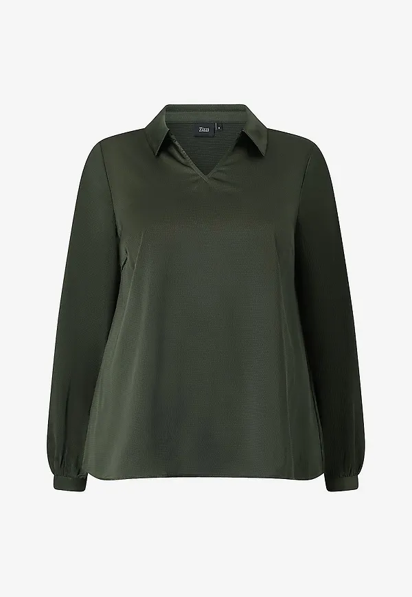 Zizzi - Blus Maple, L/S, Blouse - Grön