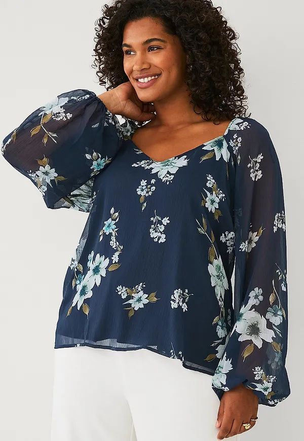 Zizzi - Blus mBeatrise L/S Blouse - Blå
