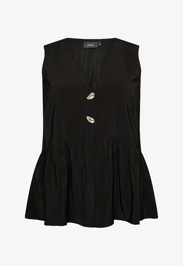 Zizzi - Blus Mclaru, S/L, Blouse - Svart