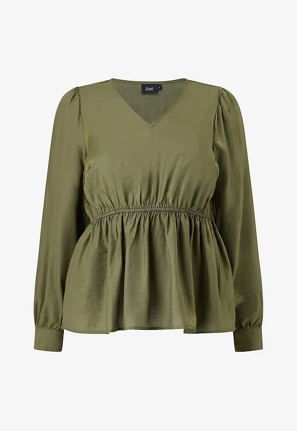 Zizzi - Blus Mdonna, L/S, Blouse - Grön