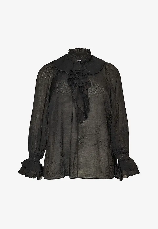 Zizzi - Blus Mifu, L/S, Blouse - Svart
