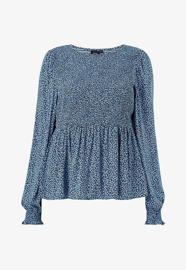 Zizzi - Blus mInga L/S Smock - Blå