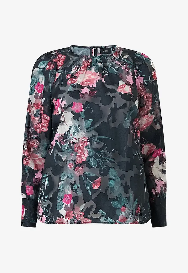 Zizzi - Blus Mirasol, L/S, Blouse - Svart