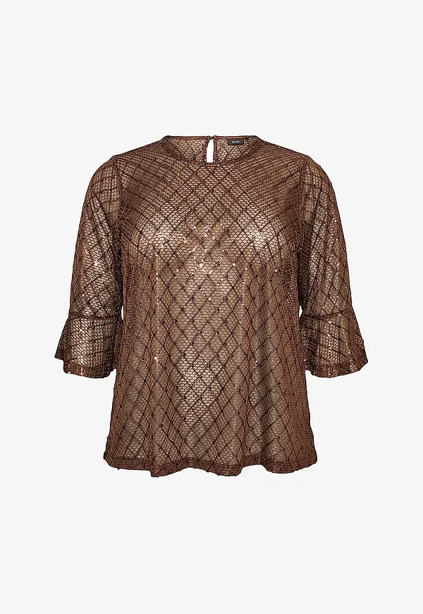 Zizzi - Blus Mnadina, 3/4, Blouse - Brun