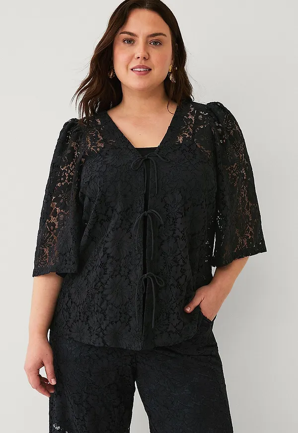 Zizzi - Blus mWelda 3/4 Blouse - Svart