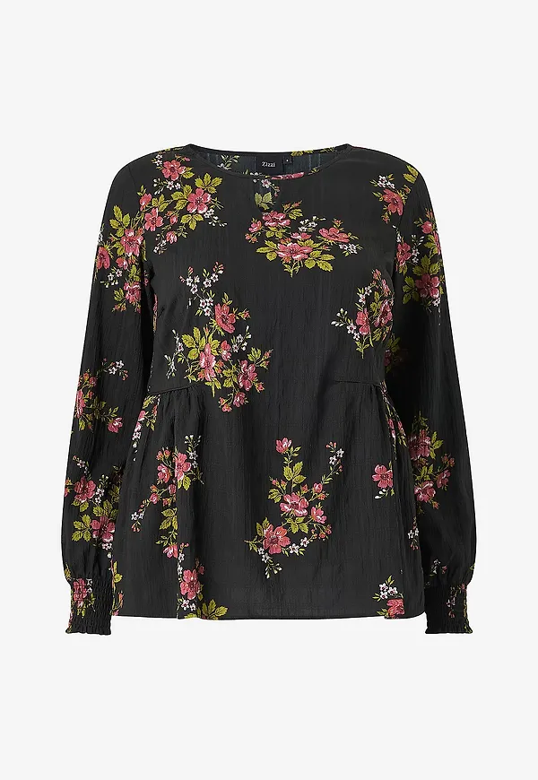 Zizzi - Blus mWes L/S Blouse - Svart