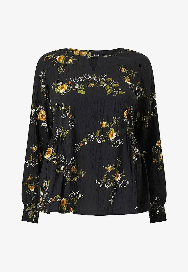 Zizzi - Blus mWes L/S Blouse - Svart