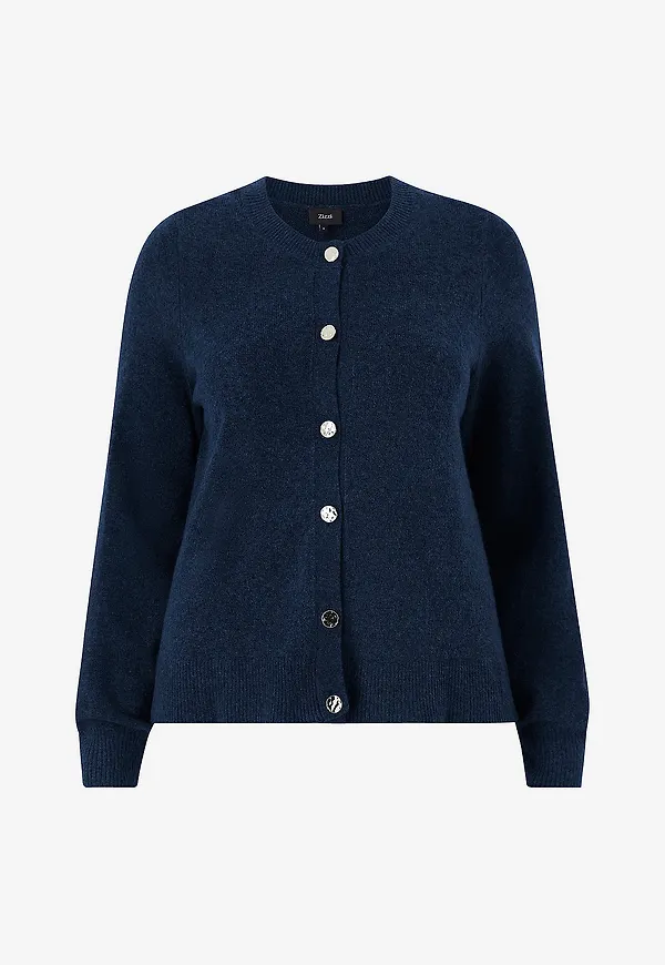 Zizzi - Cardigan caVista L/S Button - Blå