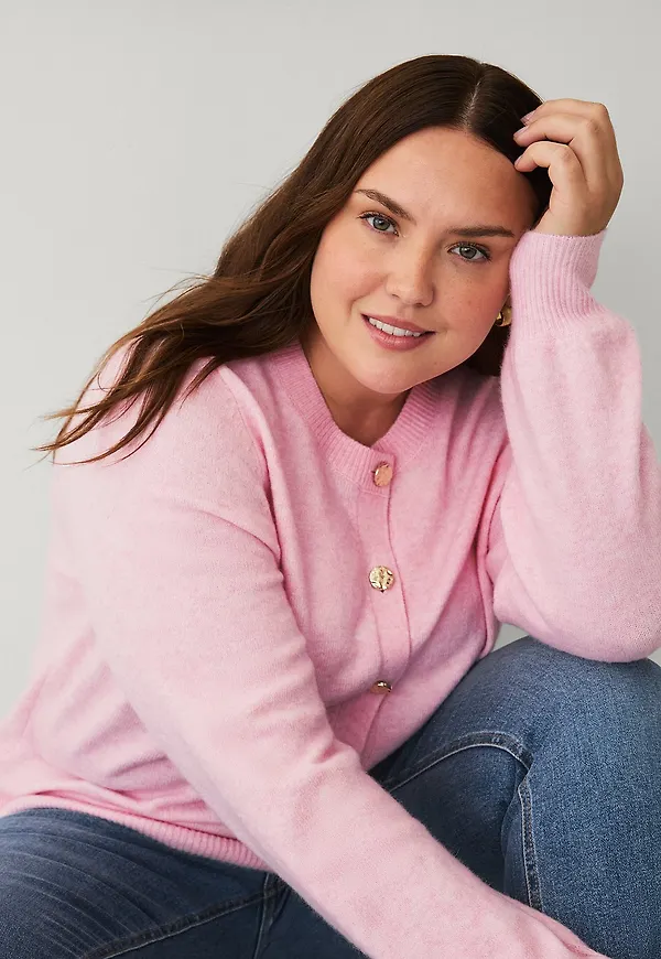 Zizzi - Cardigan caVista L/S Button - Rosa