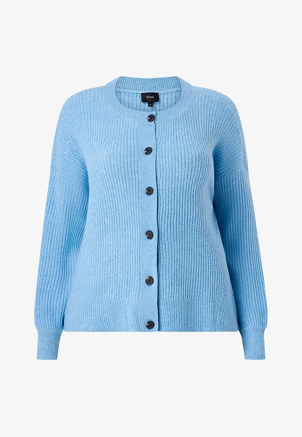 Zizzi - Cardigan cAvista L/S Rib - Blå