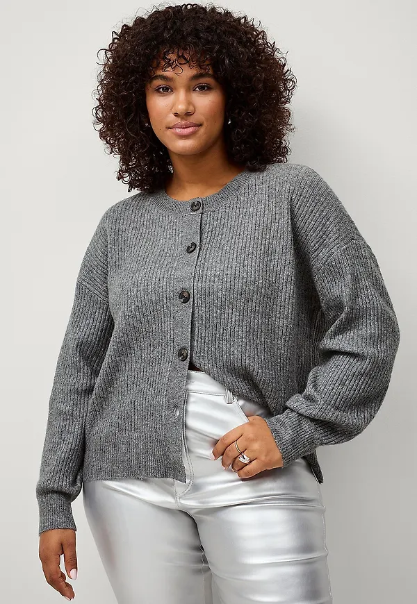 Zizzi - Cardigan cAvista L/S Rib - Grå