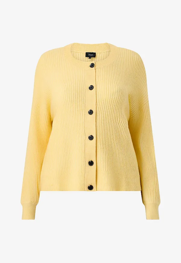 Zizzi - Cardigan cAvista L/S Rib - Gul