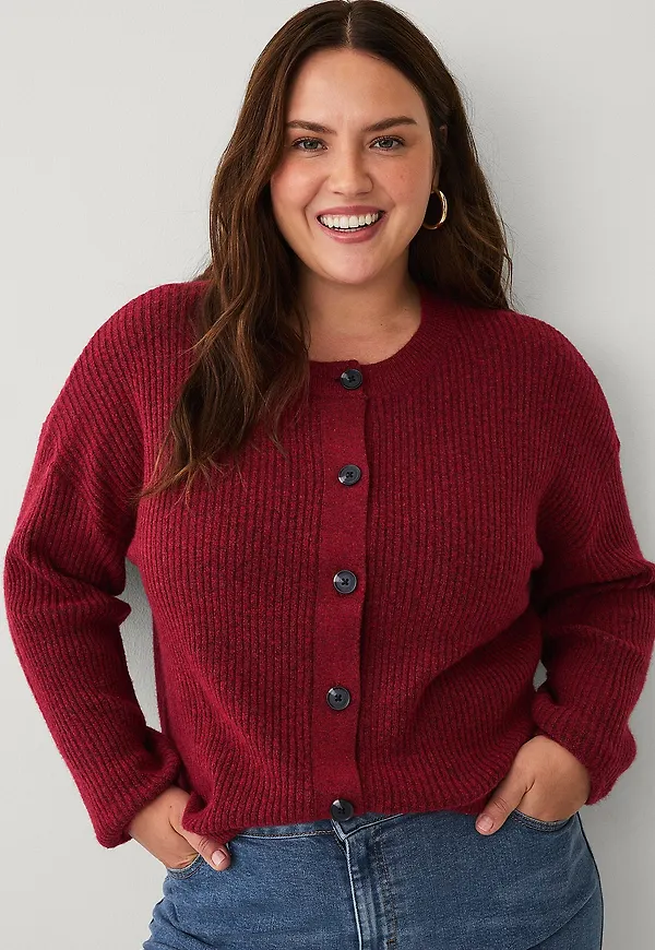 Zizzi - Cardigan cAvista L/S Rib - Röd