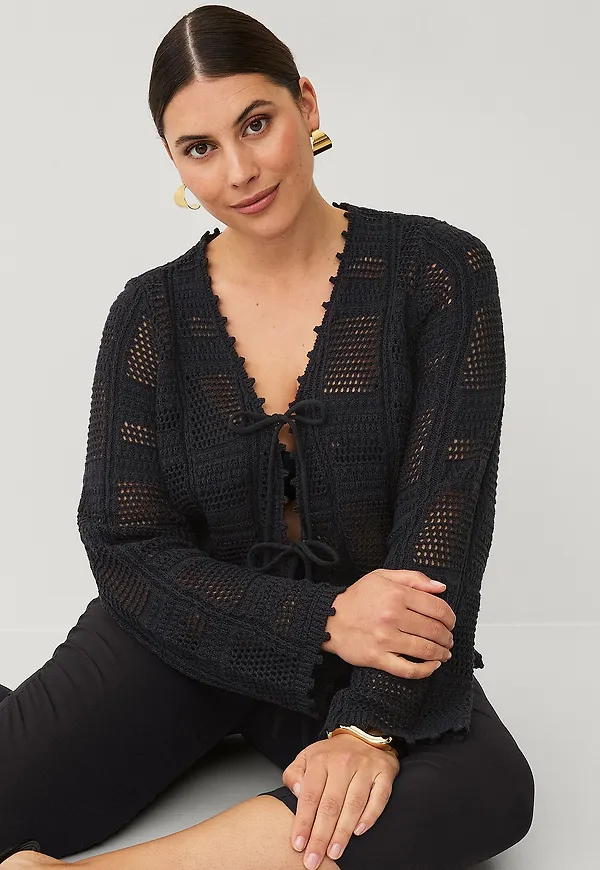 Zizzi - Cardigan mViola L/S Tie - Svart