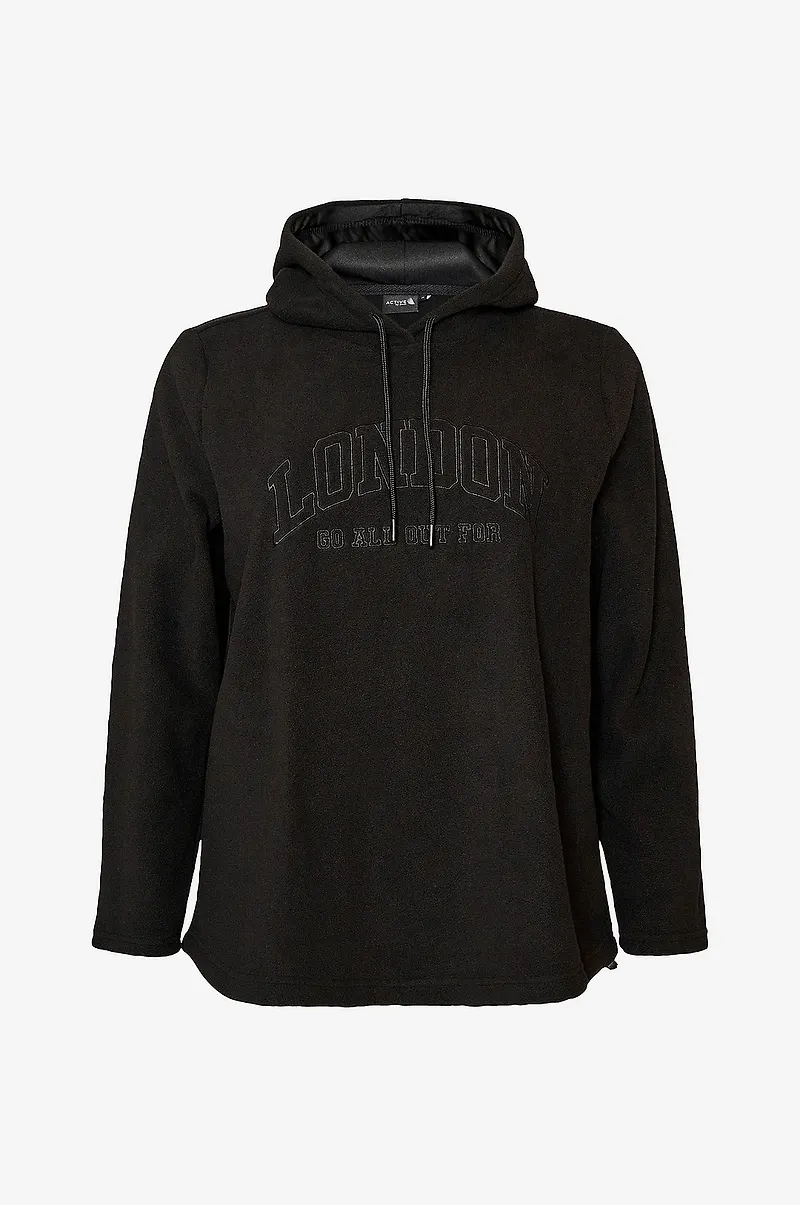 Zizzi - Huvtröja Alillie, L/S, Fleece Hoodie - Svart