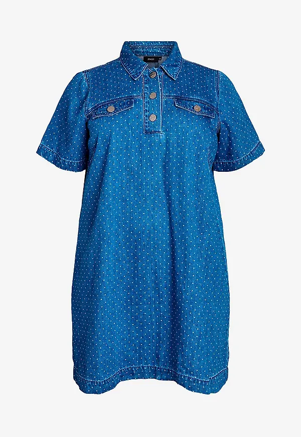 Zizzi - Jeansklänning jMisha S/S Dot - Blå