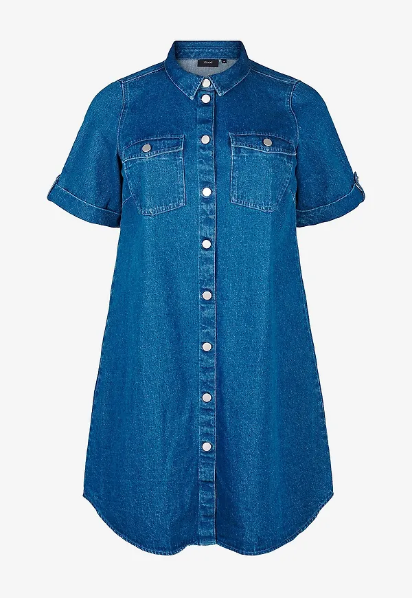Zizzi - Jeansklänning vAmi S/S - Blå