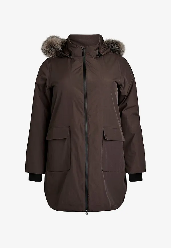 Zizzi - Kappa Mweather, L/S, Coat - Brun